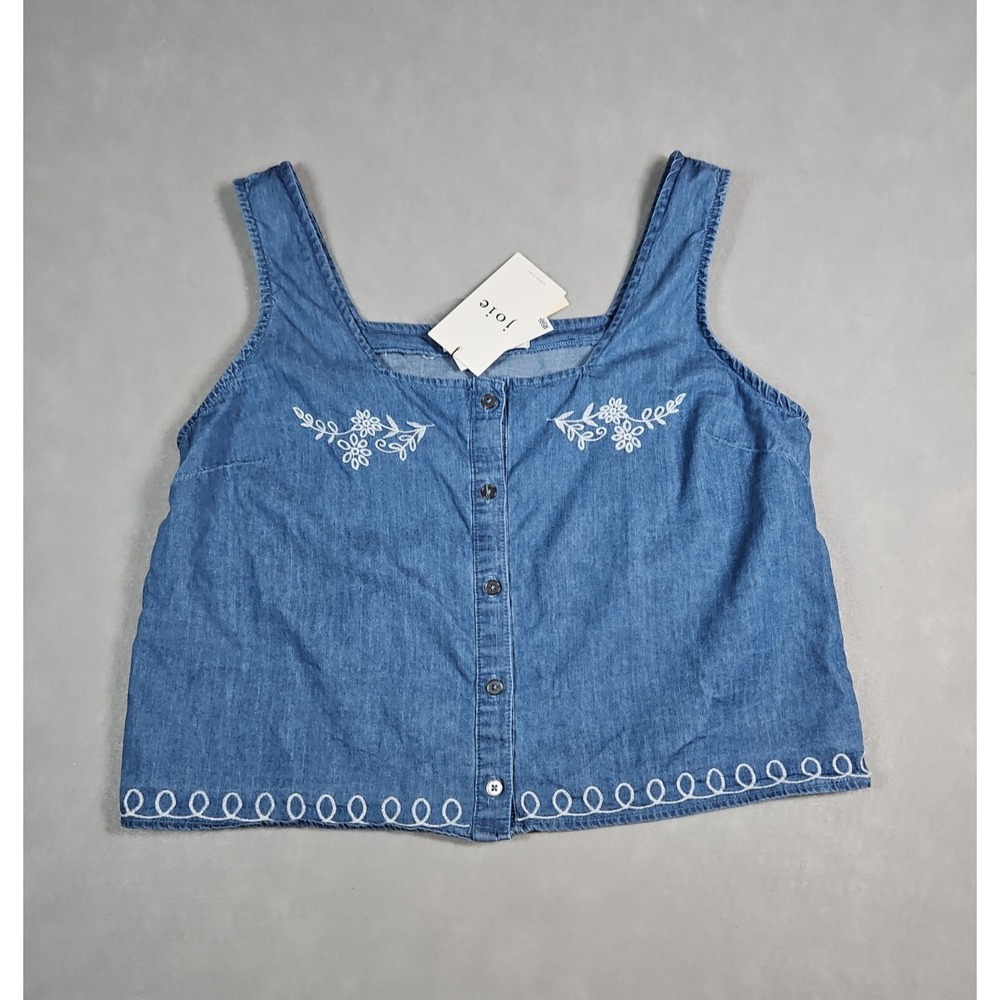 Joie Womens Blue Embroidered Button‎ Front Tank Top Size Medium NWT